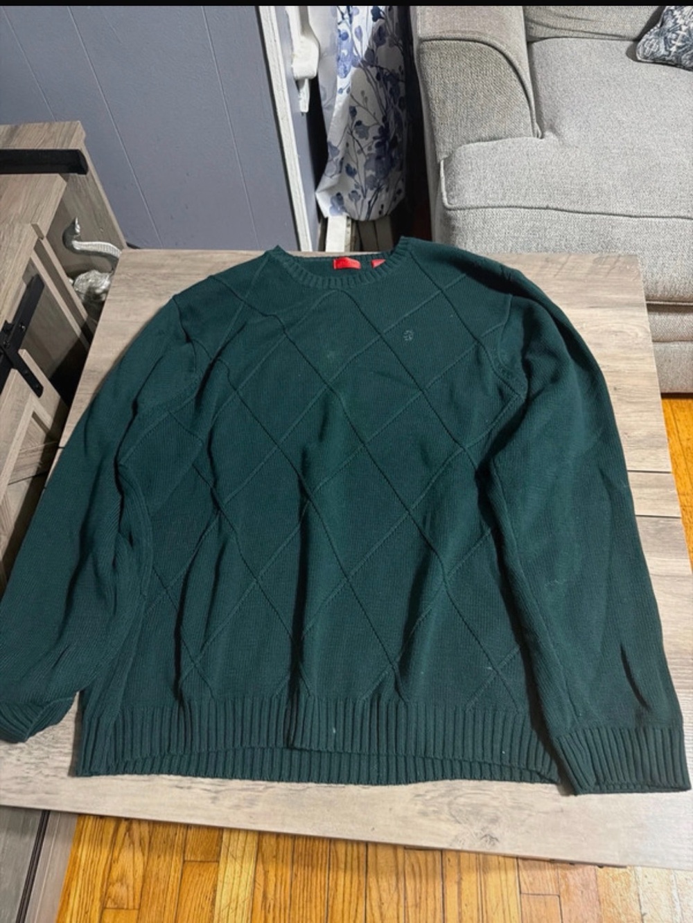 Izod Men's Crewneck Diamond Knit Sweater - Dark Green